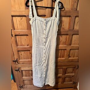 Faherty Blue and White Striped Midi Dress